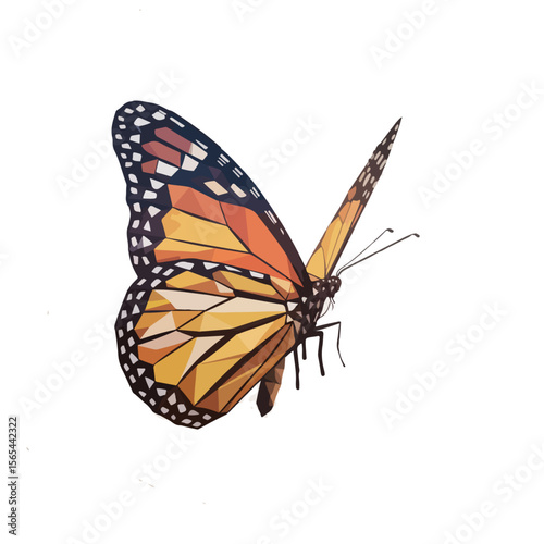 Abstract Butterfly Fragmenting – Geometric Orange Wings Breaking Apart on White Background