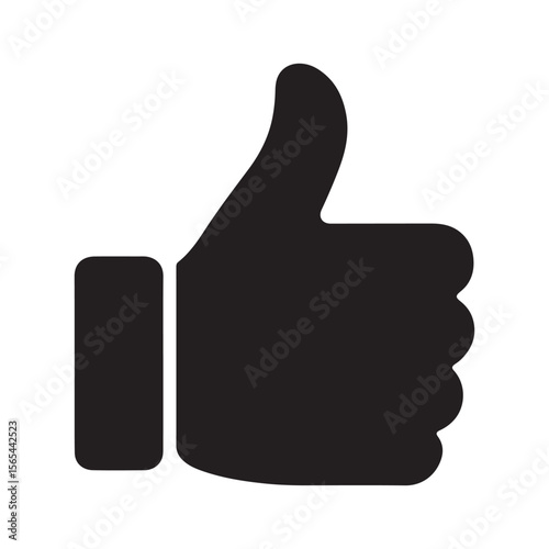 Flat silhouette thumbs up vector icon design for approval badge, positive rating, user feedback, review star replacement, endorsement and social engagement