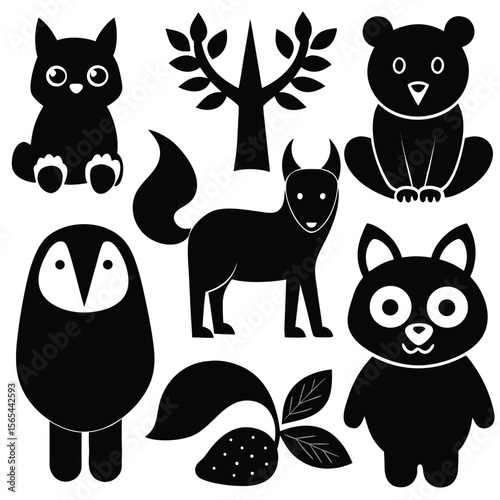 Forest Animal Silhouettes Icon Set  Simple Wildlife and Nature Symbols