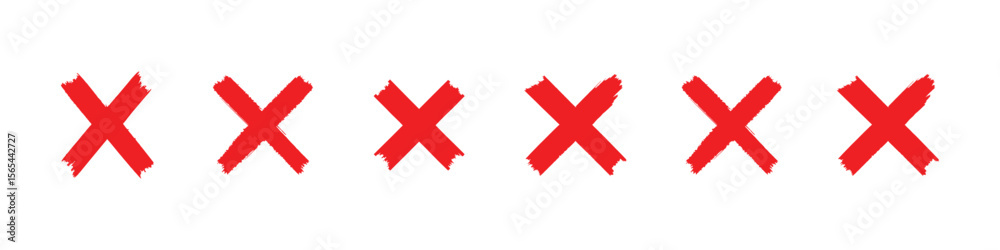 Obraz premium Red Cross Mark Icon Set – Bold Brushstroke Style Symbols for Error, Cancel or Rejection