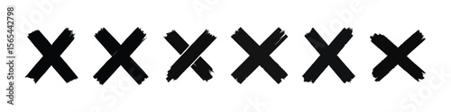 Black Cross Mark Icon Set – Hand-Drawn Brushstroke Style Indicators for Dismissal or Error in Dark Theme UI