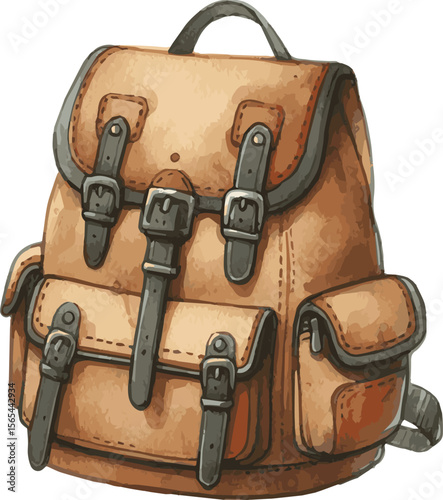 Vector watercolor painted illustration of a backpack