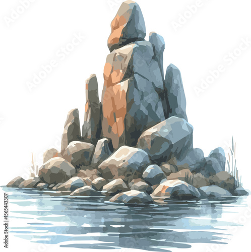 Watercolor Vector Illustration of an Ancient Rocky Monument