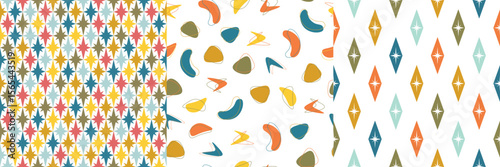 Collection of 3 colorful retro seamless vector textures