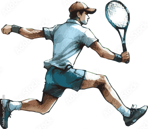 Vector watercolor painted illustration of a tennis player