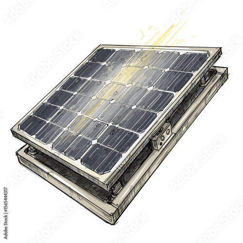 Solar panel illustration with sunlight shining on it  