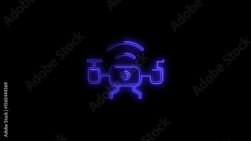 Animated Drone Icon Neon Blue Glowing Wireless Technology Futuristic Digital Aerial Innovation Concept 4 K High