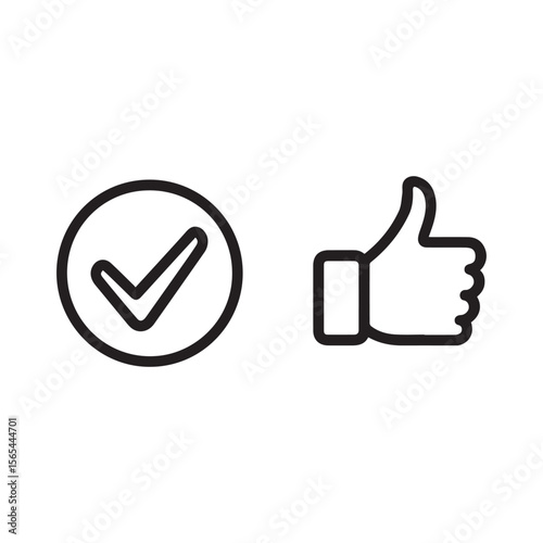 Checkmarks with Thumbs Up Icon Outline 
