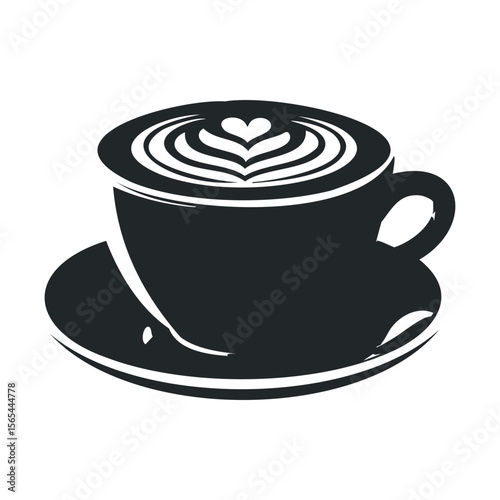 Black and white coffee cup with heart latte art