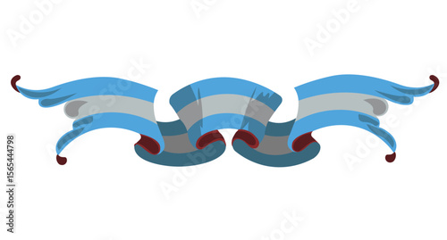 Decorative Flag Banner – Argentinian Fileteado Style. Classic flag banner with blue and white colors and scroll ends, inspired by traditional Argentinian fileteado art.