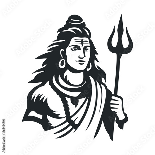 Lord shiva artwork: hindu deity holding trident in traditional attire