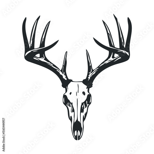 Detailed deer skull with antlers on white background