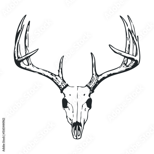 Intricate deer skull and antlers illustration: detailed monochrome art