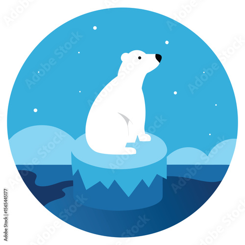 Polar bear sitting on floating ice in arctic ocean with night sky and stars wildlife climate illustration