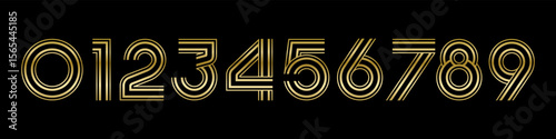 Number set font alphabet vector illustration. Set of modern number 0 to 9 logo designs. In gold color.	
