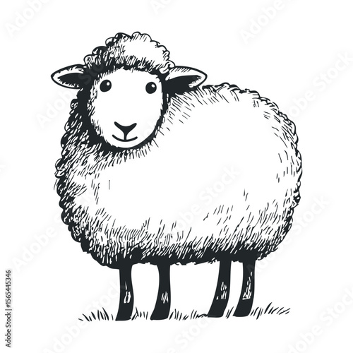 Black and white sheep illustration with textured wool detail