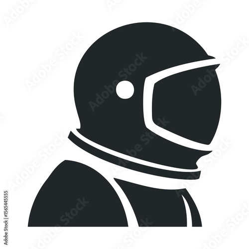 Silhouette of a helmeted astronaut in profile view