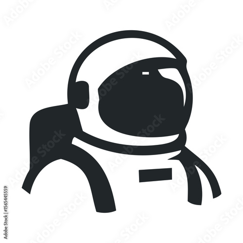 Monochrome astronaut helmet illustration with visor and antenna