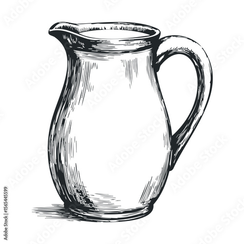 Vintage hand-drawn pitcher illustration with handle and spout