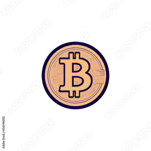 An eye-level shot showcases a meticulously rendered illustration of a bitcoin, its emblem displayed boldly within a circular frame.