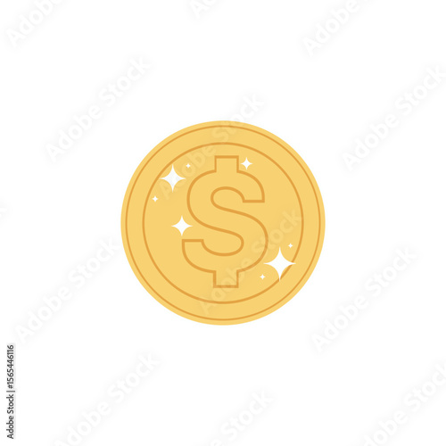 A stylized golden coin is gleaming with a bright "$" symbol on the face. representing wealth and economic concept.