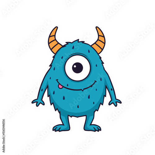 A cheerful, one-eyed monster with a playful expression, standing isolated against a simple backdrop, inviting fun and imagination.