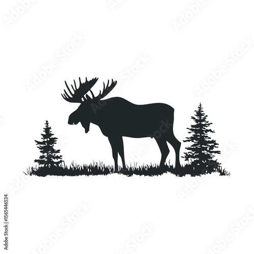 Silhouette of moose among trees in nature scene