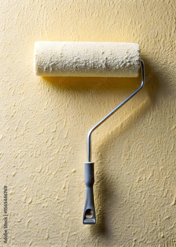 Obraz premium Paint roller on yellow wall with texture