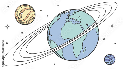 Explore the solar system planets and space with this vibrant planet and rings illustration art vector
