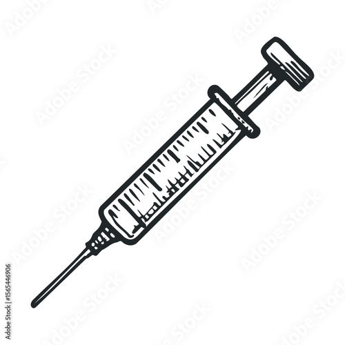 Hand-drawn medical syringe illustration with measurement markings