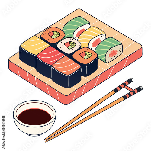 Japanese cuisine from sushi and rolls  vector