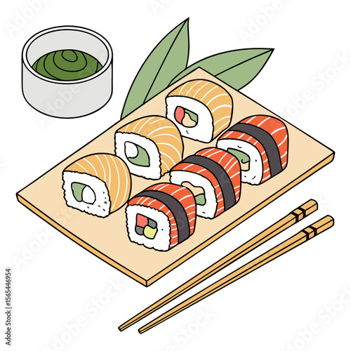 Japanese cuisine from sushi and rolls  vector
