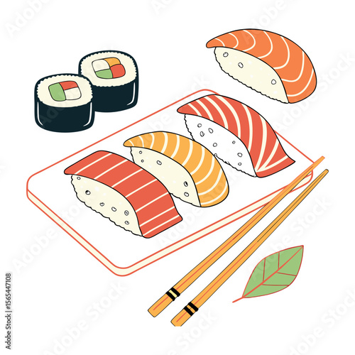 Japanese cuisine from sushi and rolls  vector