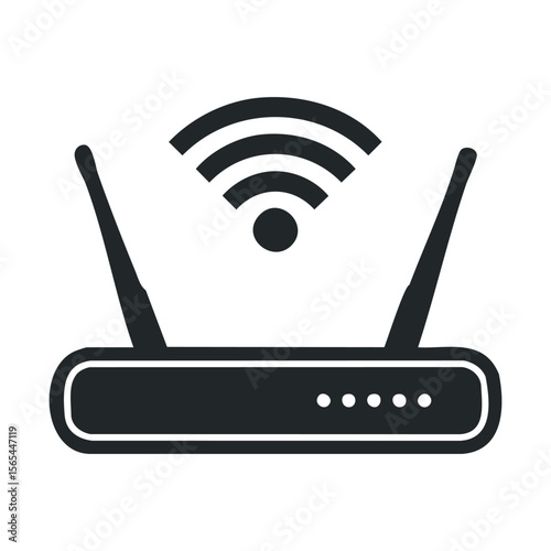 Black and white wi-fi router with signal icon in minimalist design