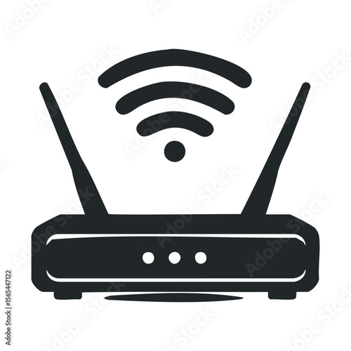 Simple black and white wi-fi router icon with antennas