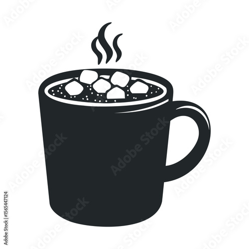 Illustration of hot chocolate mug with marshmallows and steam