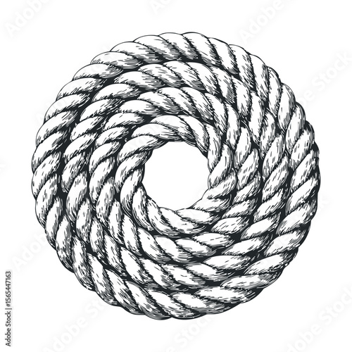 Intricate circular rope pattern with center opening on white background