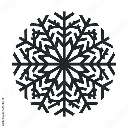 Intricate black snowflake design with symmetrical branch patterns