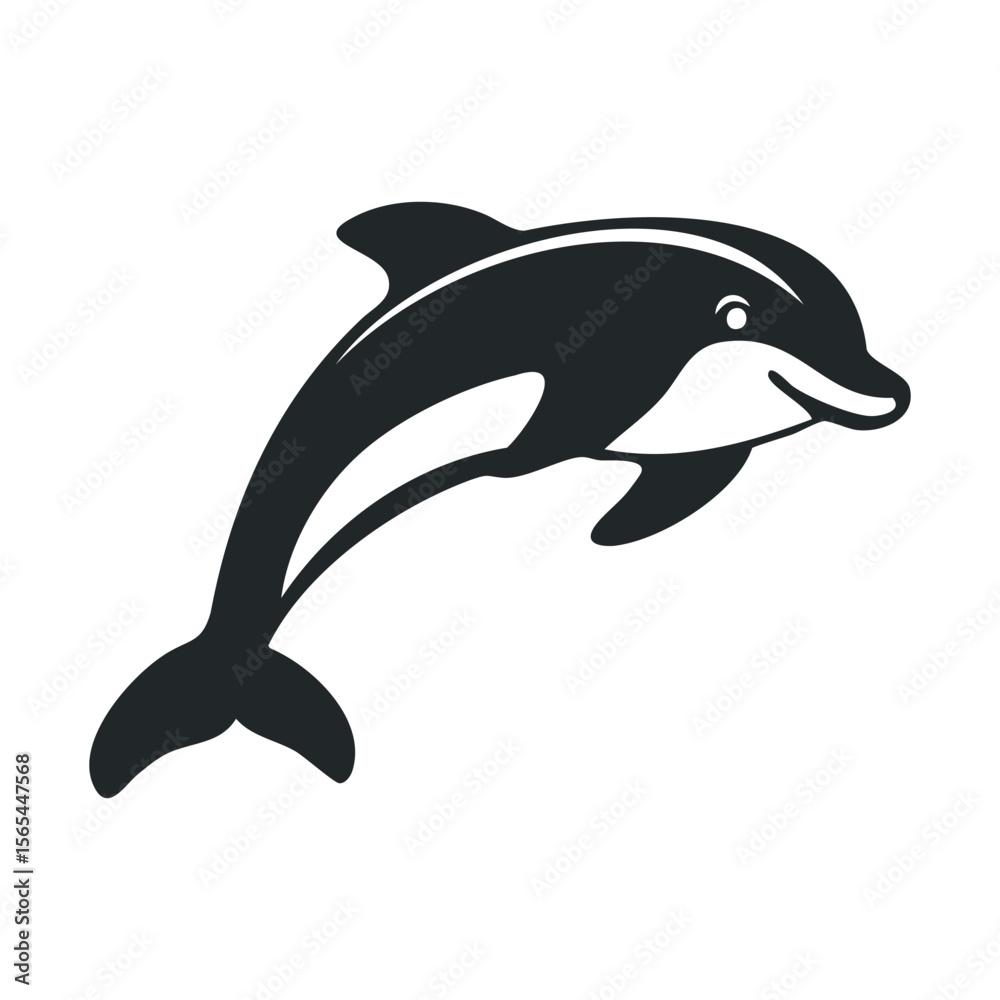 Fototapeta premium Black and white dolphin silhouette illustration in jumping pose