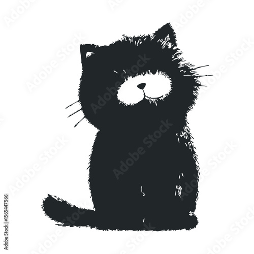 Cute fluffy cat silhouette with whiskers and perky ears