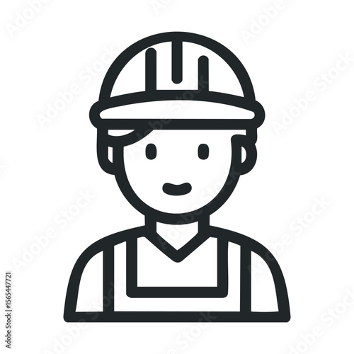 Outline of construction worker wearing hard hat and overalls