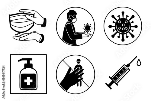 Vector art of icons related to covid pandemic isolated on white background