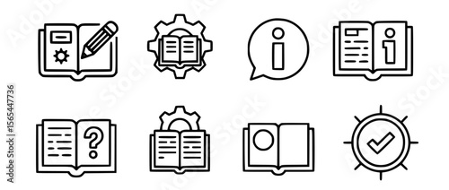 Open books with informational symbols and tools pencil gear