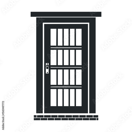 Black silhouette of a closed door with vertical panels in frame