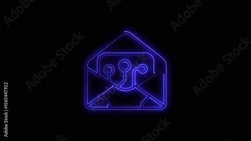 Neon Glowing Email Circuit Board Technology Digital Communication Network Message Envelope Abstract Animation 4 K