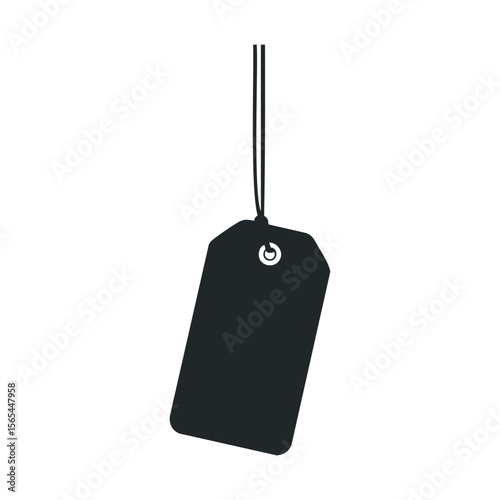 Minimalistic black tag with string on white background