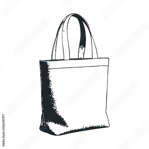Black and white line art of a tote bag with handles