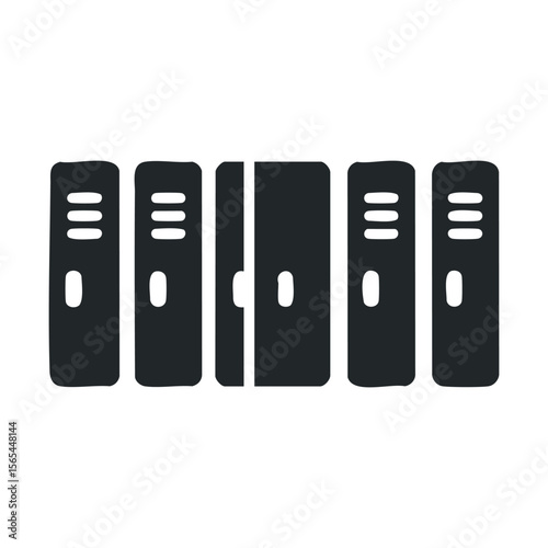 Black school lockers illustration in a row with central open door