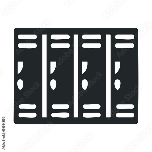Minimalist design of four black school lockers in a row
