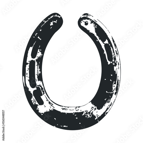 Vintage black horseshoe with distressed texture on white background